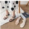 Women Sandals Ladies Square Heels Elegant Summer Slippers Outside Cross Tied Leather Female Slides 2024 Fashion Woman Sandals