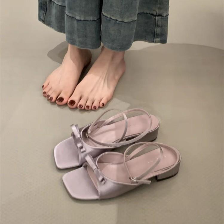 With skirt fairy style bow word with open toe sandals women summer 2025 new French stunning high heels