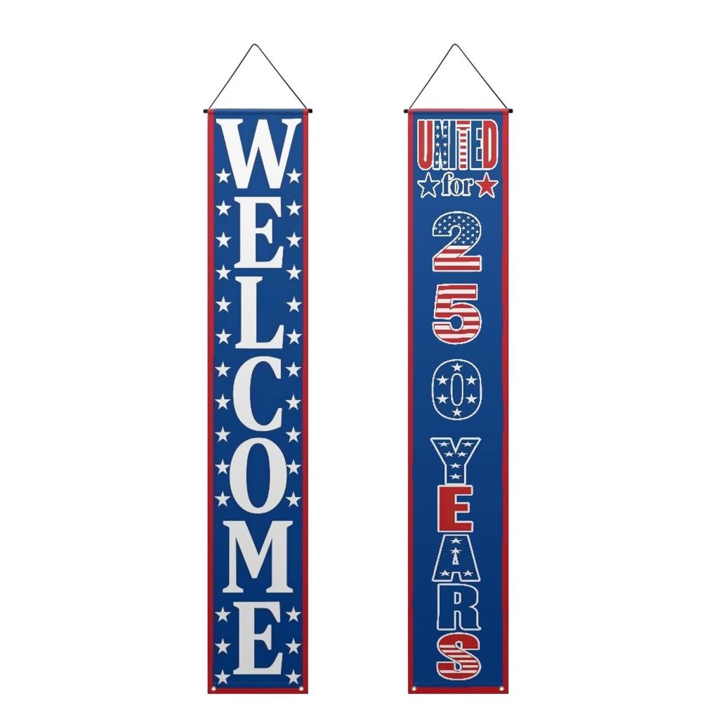 Vertikales Banner-Set mit „Willkommen“ und „Vereint für 250 Jahre“ Schriftzug Strapazierfähiges Stoff-Hänge-Veranda-Schild für den Außen- und Innenbereich