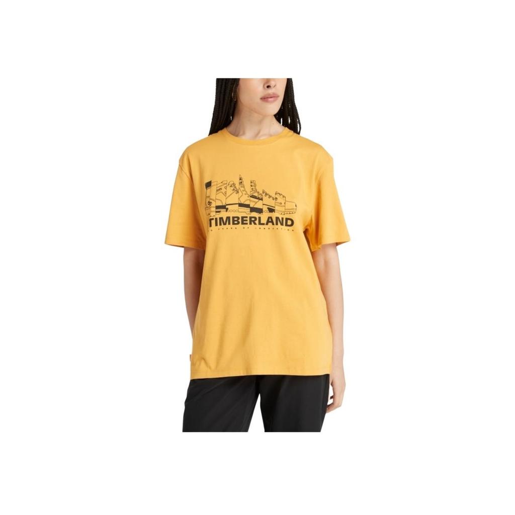 Timberland Letter Pattern Printed Casual Round Neck Short Sleeve T-Shirt Unisex Tops Stone-Yellow A27YF-723