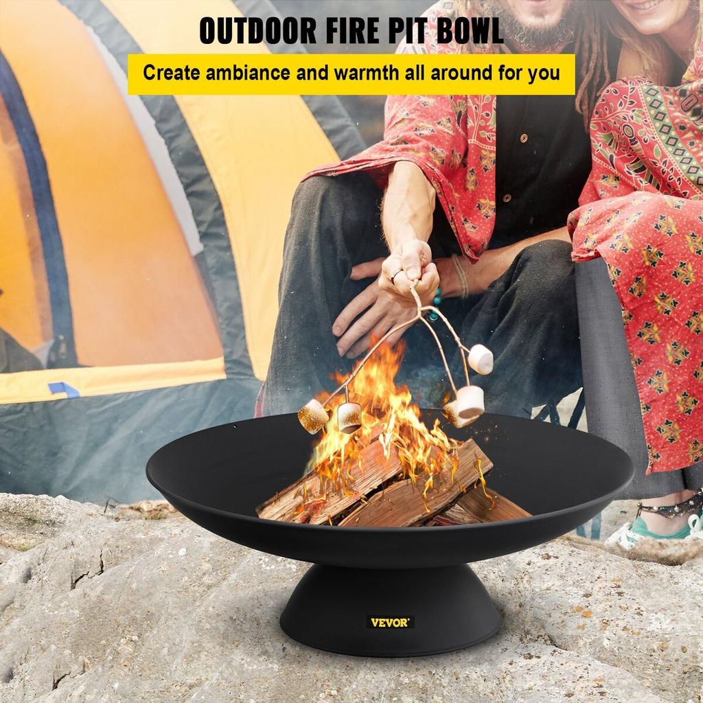 Feuerschale, 30 Zoll tiefe runde Gusseisen-Feuerschale, Holzfeuer für Außenbereiche, Hinterhöfe & Camping, mit einem stabilen Schalendesign als Basis und