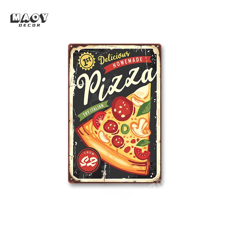 Coffee Ice Cream Metal Tin Signs Pizza Beverage Burger Fruit Poster Cafe Sign Plate Home Kitchen Dinning Wall Decoration Plaques