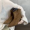 Inner height increase brown V-mouth short boots women's 2025 autumn and winter retro suede pointed thin medium tube fashion knight boots