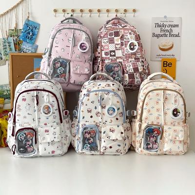Schoolbag College Style Cute Backpack Graffiti Kitten Large Capacity Student Schoolbag Transparent Bar Japanese Girl Backpack
