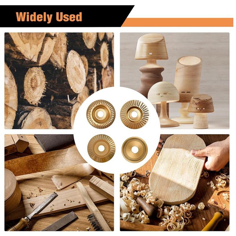 5-teiliges Holzschnitzscheiben-Set für 100 mm oder 115 mm Winkelschleifer, Flache Bogen Schräge Parallele Schleifscheiben mit Schraubenschlüssel-A33R