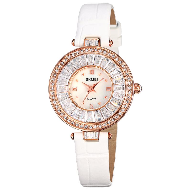 SKMEI 2009 Grace Brown Lady New Design Quartz Watch Costume Leather Band Elegance Diamond Vintage Casual Hand Watch
