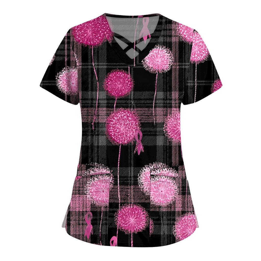 Dámská móda V-výstřih Krátký rukáv Kombinézy Kapsa s dvojitou vrstvou Tištěná trička Oblečení