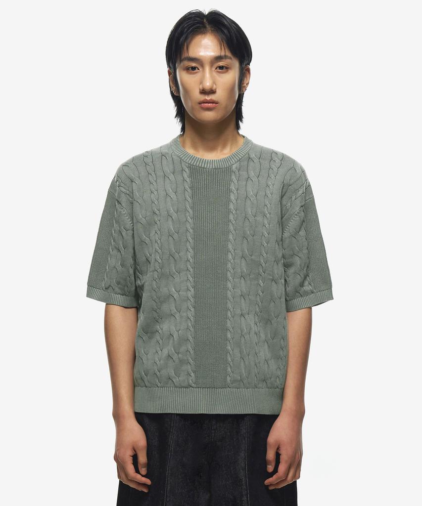 Sekeonmonollogeu Washed Round Fisherman Cable Half Knit [Mint]_Sekt023Mint