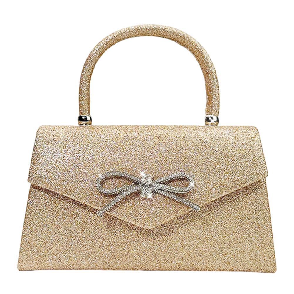 Women Evening Bag Bow Top Handle Bag Glitter Rhinestone Sparkly Mini Square Bag Wedding Party Prom Purse