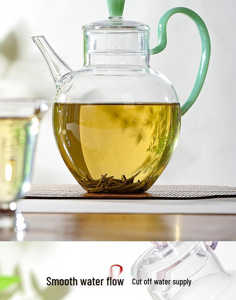 Glass Teapot with Heat-Resistant Handle, Tea Separation Set, Small Hand-Held Brewing Pot
