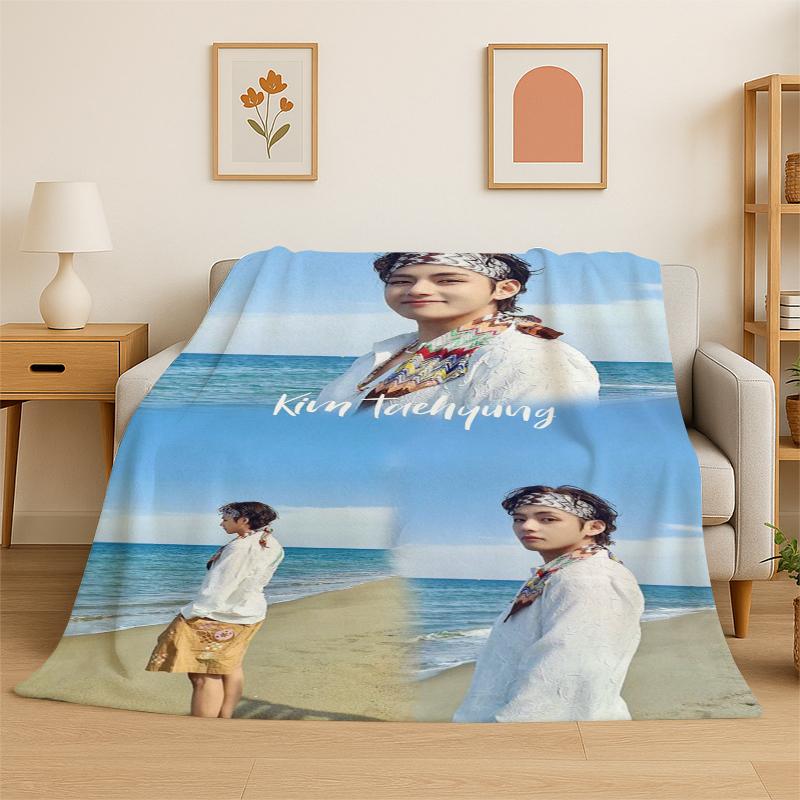 Kpop B-BTS Kim Tae Hyung V Couverture en Flanelle Douce Chaude Jetée pour Chambre Salon Lit Voyage Camping Pique-nique Cadeau Enfant