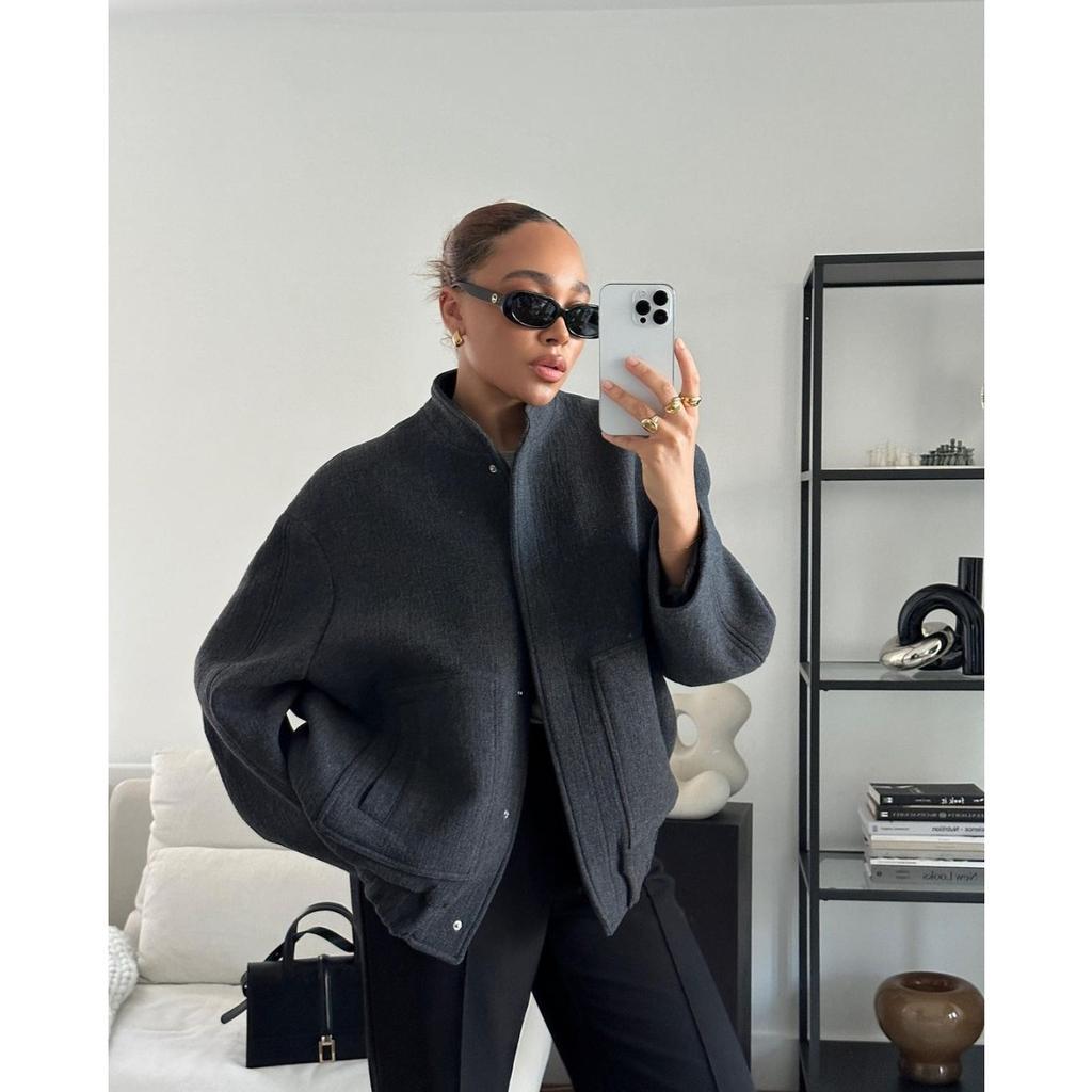 2025 New Women's Casual Color Stand Collar Single Breasted Long Sleeve Coat with Big Pockets Loose Comfortable Outerwear for Europe and America