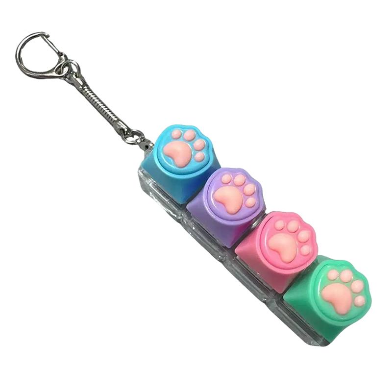 Kawaii Button Keycap Fidget Keychain 4 Keys Cat Keyboard Decompression Toys Diy Keyboard Keychain Toys For Adult Gifts