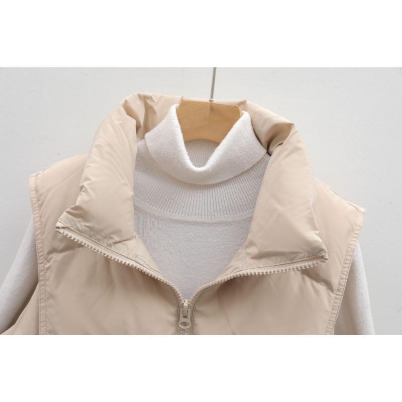 Autumn and Winter Women's 90 Duck Down Waistcoat Solid Colour Simple Wave Pattern Down Jacket Loose Short Waistcoat