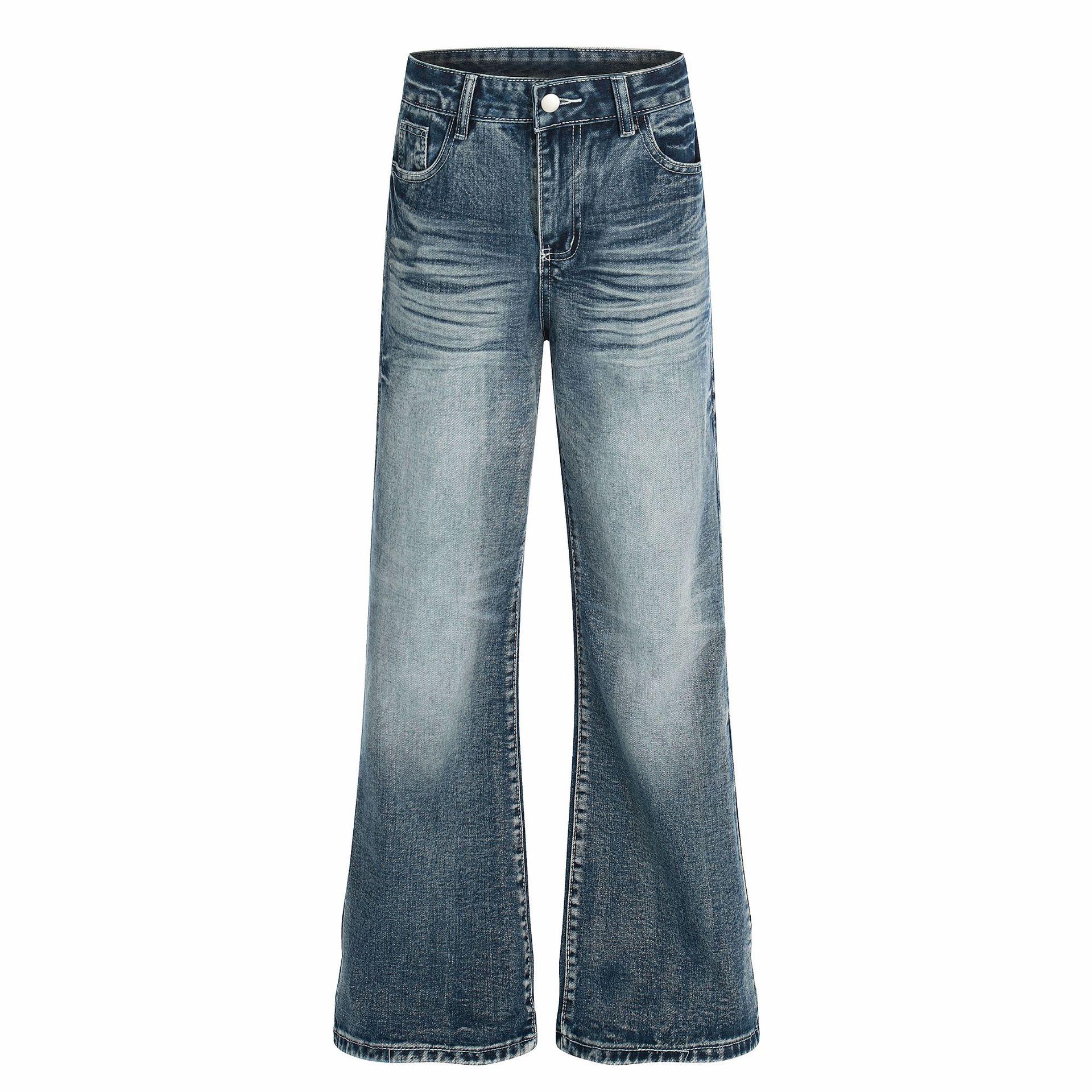 Women s Retro Washed Distressed Mid-Low Rise Stretchy Loose Flare Floor-Length Jeans Small