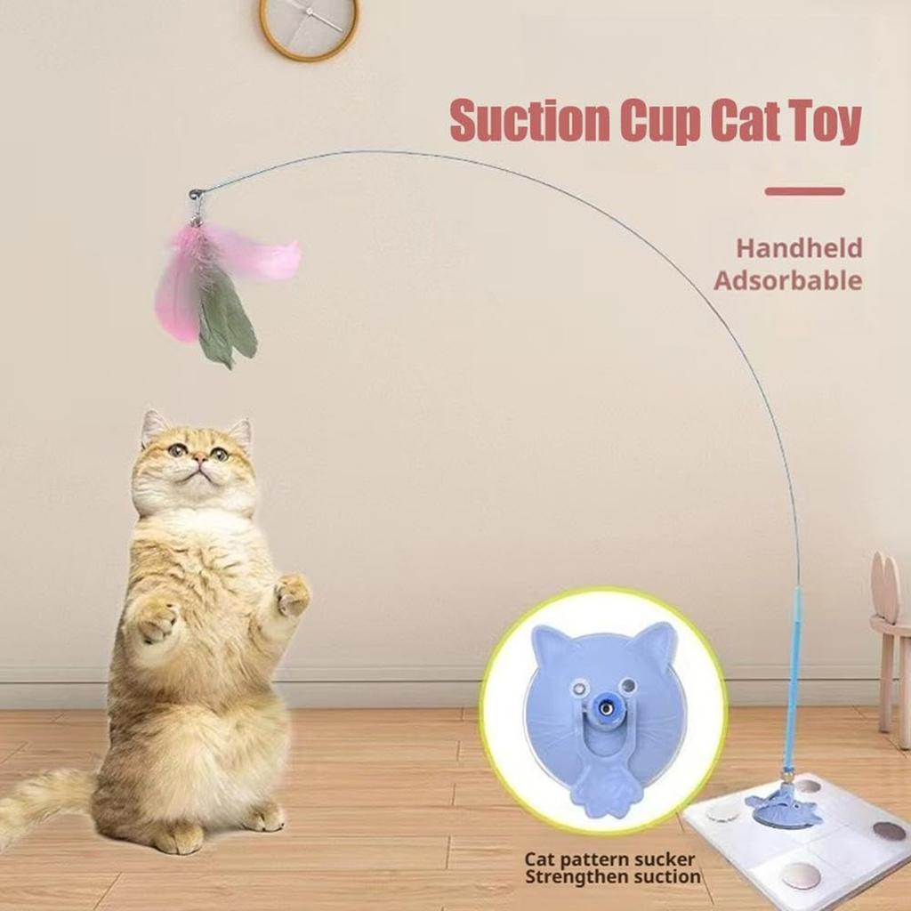 New Feather Long Pole And Steel Wire Cat Toy With Suction Cup, Designed To Boredom And Enhance The Comfort Of Cats