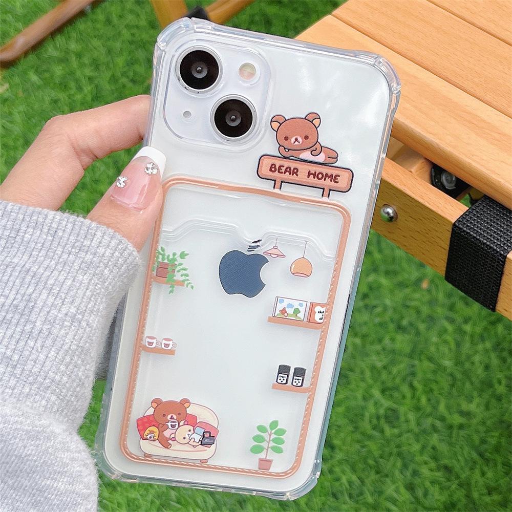 Brown Bear Love Series iPhone Case for iPhone 12/14 Pro, 11, XR, XS - Transparent, Female, 15+ Years Old Apple Users.