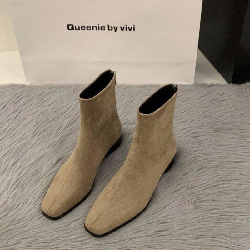 Autumn New Women Fashion Suede Ankle Boots Top Quality Woman Back Zipper Low-Heeled Shoes Ladies Elegant Morder Short Boots