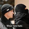 2 In1 Winter Knitted Balaclava Cap Windproof Warm Ski Beanies Men Women Tactical Cycling Running Earmuffs Cap  Full Face Mask