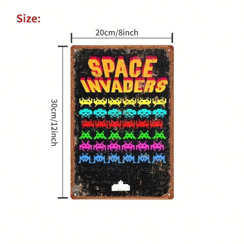 Retro Space Invaders Metal Sign Arcade Game Tin Plate Wall Decor 20x30 разноцветный