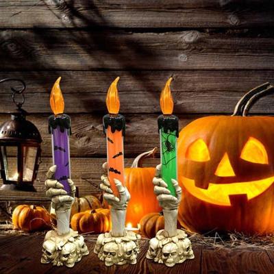 Halloween Party Supplies Horror Grip LED Candle Lamp Skeleton Hand Decor Props 1 Pc