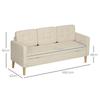 3-Seater Sofa In Snow Flannel, Modern Sofa with Hidden Storage, Tufted Backrest, 166.5 X 62 X 82 Cm, Cream