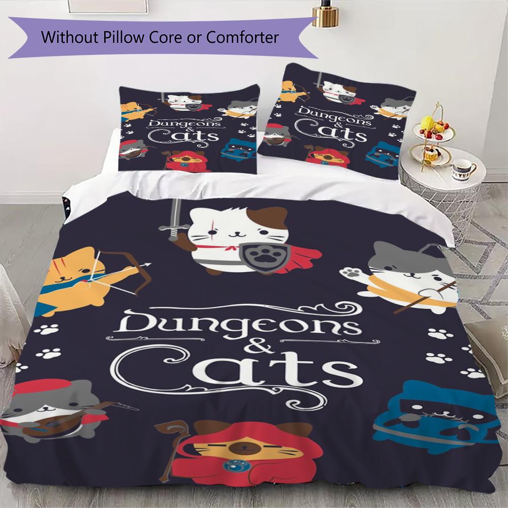 Dungeons & Kitties Pattern Bedding,Quilt Set Quilt Cover Pillowcase Home Birthday Gift (1*duvet cover+2*pillowcase,without core)SSJT0917207