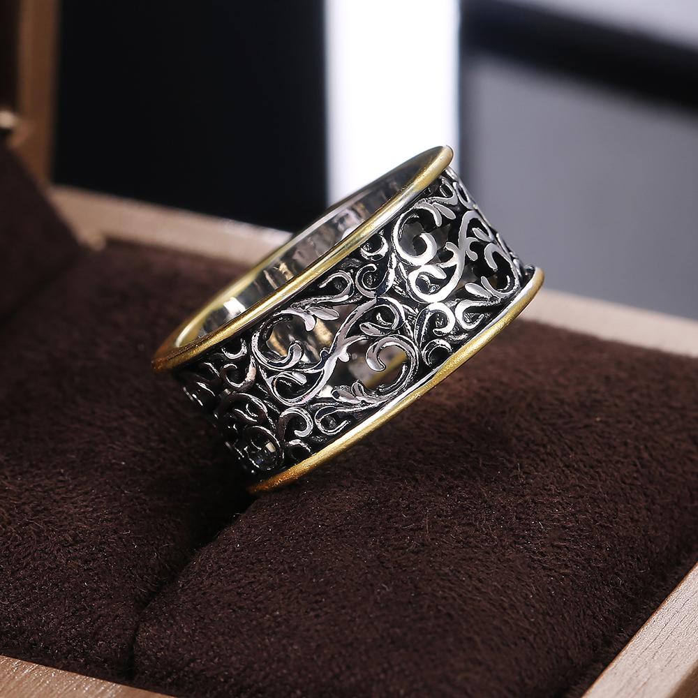 Vintage Pattern Rings Women Two Tone Punk Style Female Daily Wear Accessories Hip-hop Ring Retro Party Versatile Jewelry