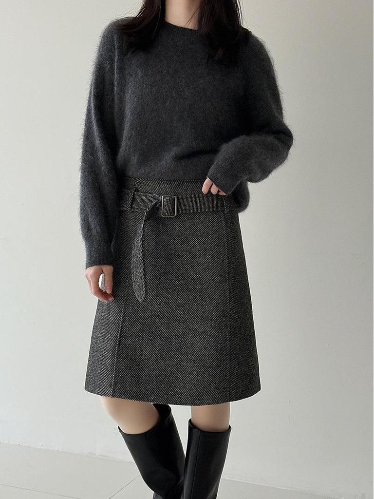 Damen Retro High-Waist Schlankmachender Wollrock mit Gürtel - Winter Vielseitiger Stil (Kurz)