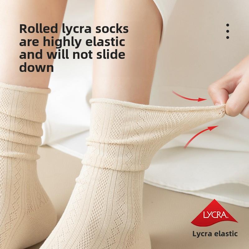 5 Pairs of Women's Summer Midtube Thin Mesh Breathable Pile Socks