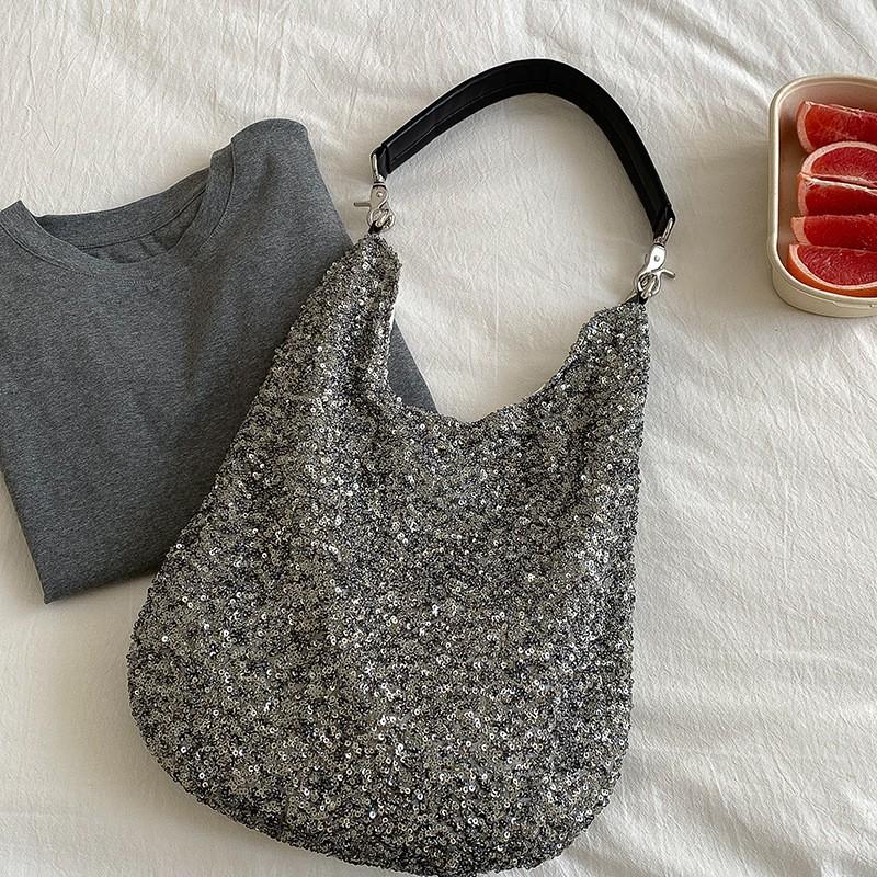 Korean Fashionable Casual Shiny Large-capacity Shoulder Bag Women's 2025 Light Luxury Niche High-end Beaded Tote