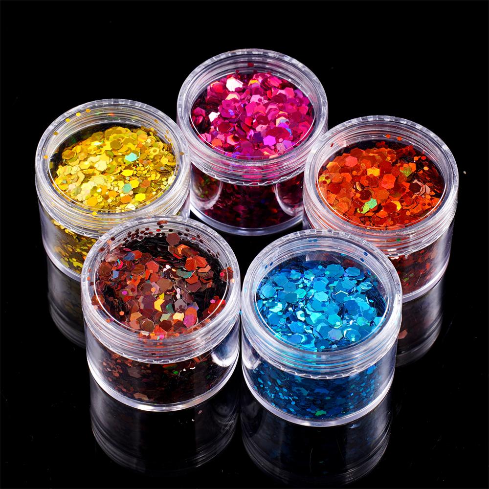 24g/Box Holographic Nail Art Glitter Hexagon Sequins Decorations Flakes Colorful Chunky Color Laser Sequins For DIY Epoxy Resin