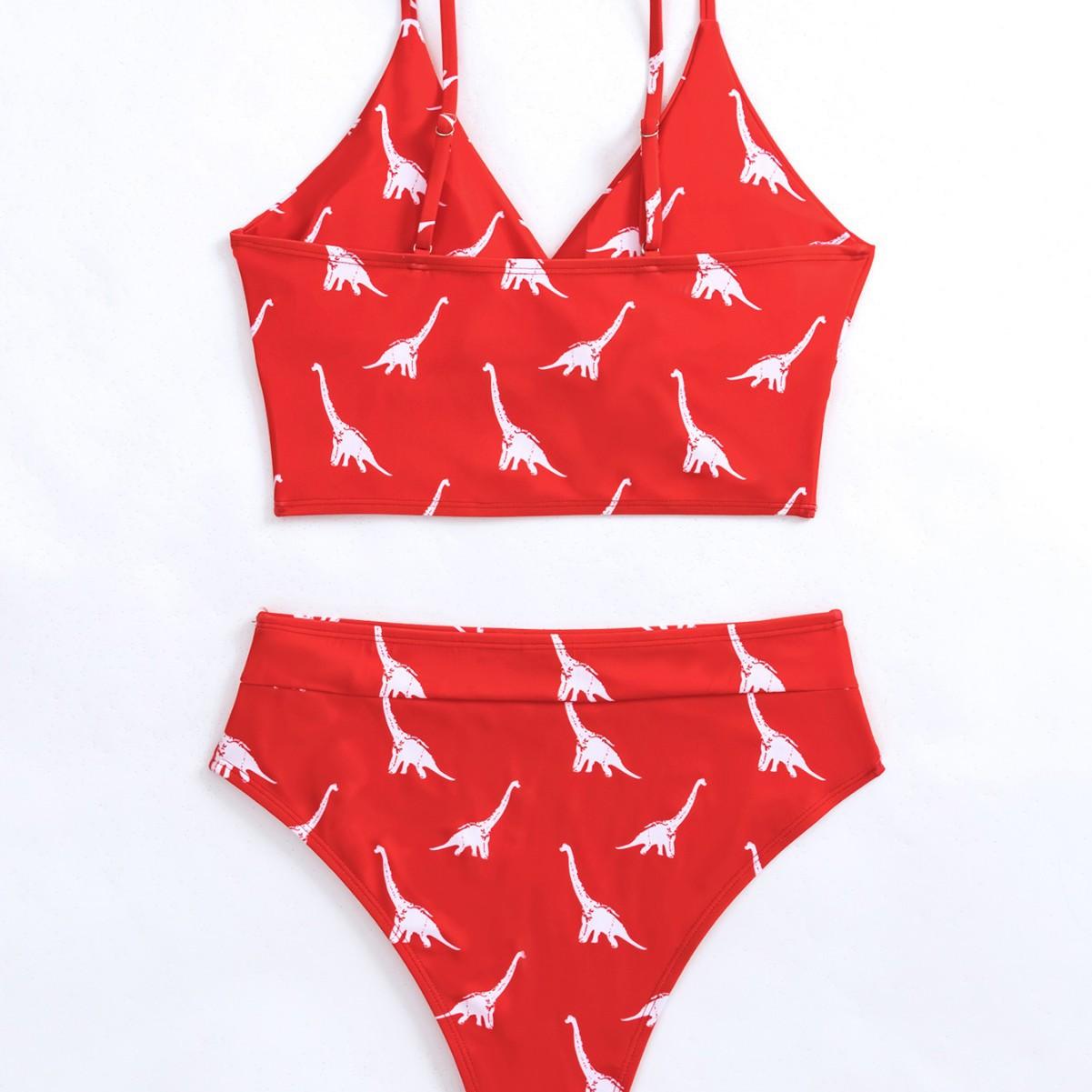 

Женский черный сексуальный купальник бикини с принтом динозавра и v-образным вырезом и высокой талией, состоящий из двух частей L красный