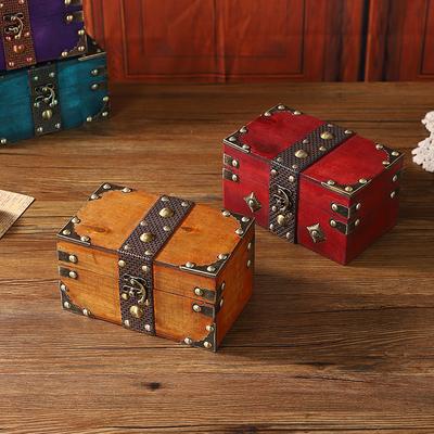 Vintage Jewelry Box Wooden Treasure Chest Antique Shooting Props Secret Room Search Evidence Wooden Box Color Desktop Storage