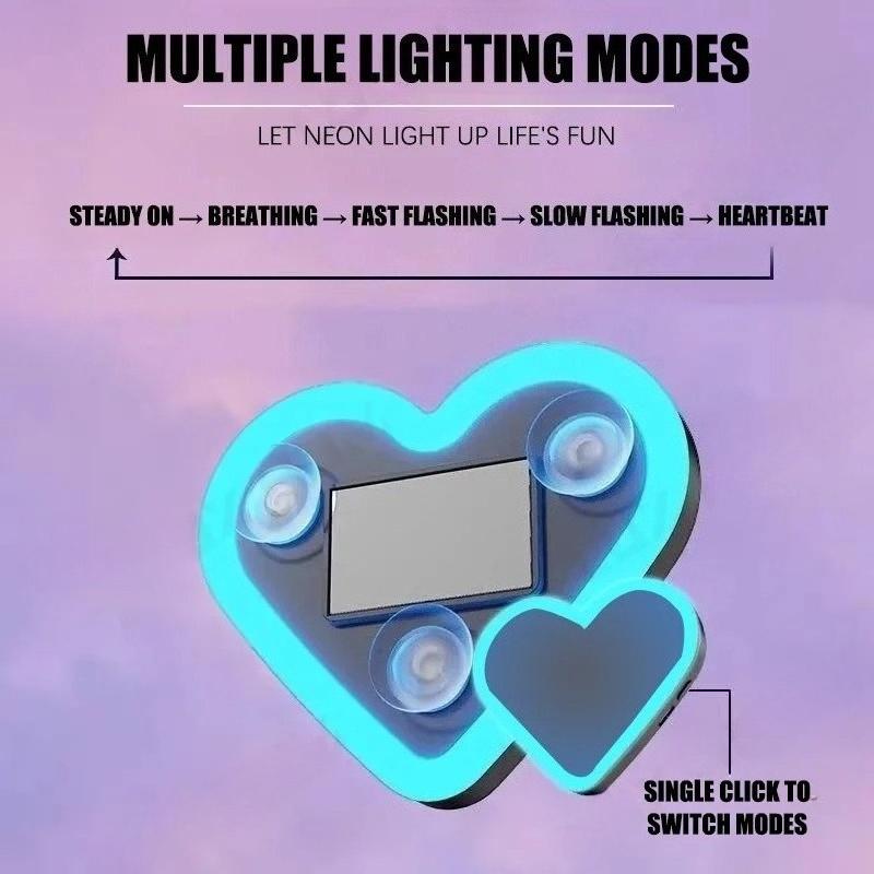 Solar Powered Car Neon Light Wireless Cute Heart Shaped Led Ambient Light Suction Cup USB Rechargeable Atmosphere Breathing Lamp
