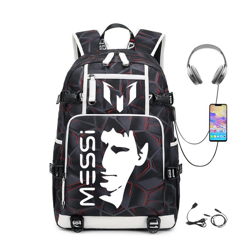 Football Printed Student Backpack Multifunctional Usb Interface Large Capacity Leisure Travel Backpack