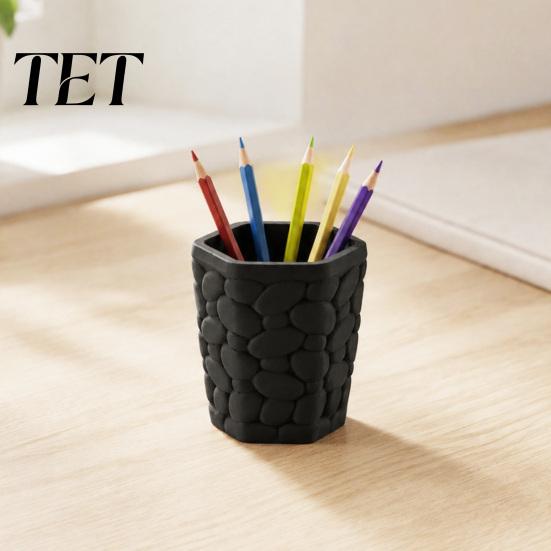 Creative Office Supplies Decor Pebble Texture Pen Holder, Hexagonal Desktop Organizer, Stable Anti-Tip 3D Modern Storage Container Printed PLA Cup for