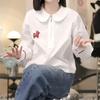 2026 Women's Half-Zip Doll Collar White Blouse with Horse Embroidery - Elegant and Slimming New Year Top