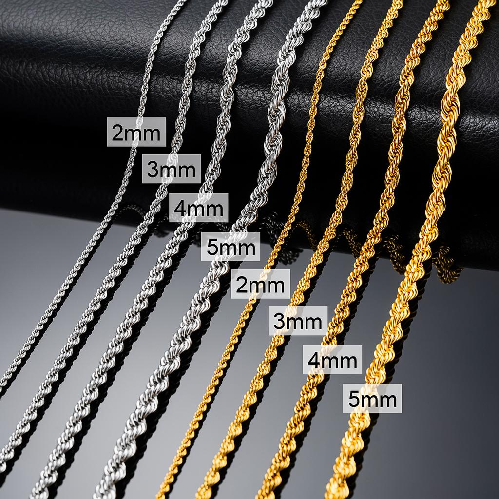 Premium Edelstahl Kordelgliederkette Halskette Hypoallergenes Minimalistisches Choker für Damen & Herren Tägliche Tragekette für Mann