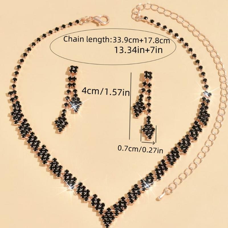 Elegant Crystal Rhinestones Bridal Jewelry Set Handmade Necklace and Clip Earrings Stylish Accessories for Evening Wear