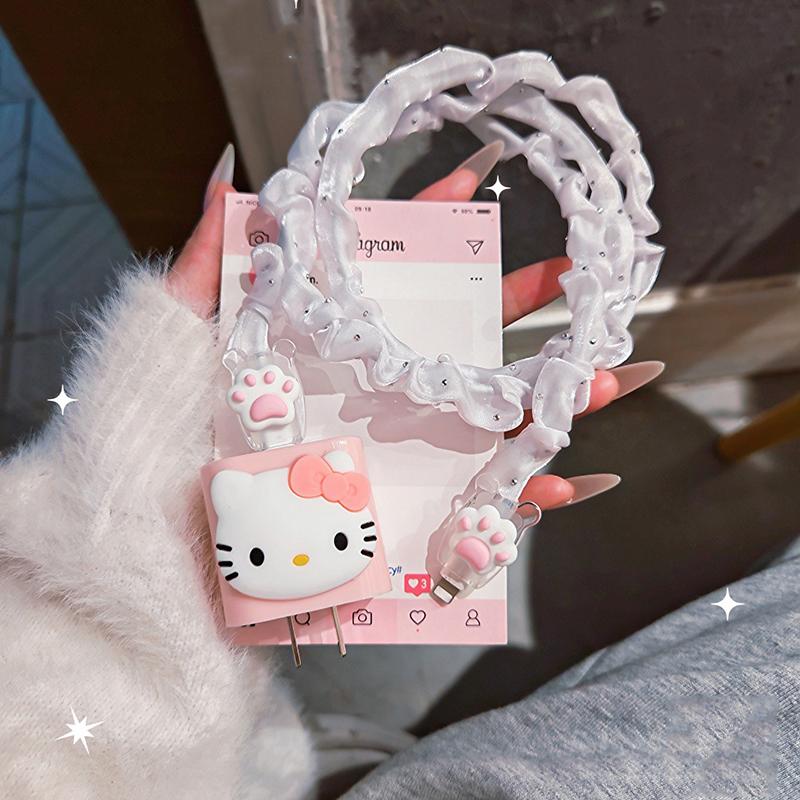 

Милые органайзеры для зарядного кабеля Hello Kitty, защитные чехлы для зарядных устройств iPhone 18 Вт 20 Вт, защита от перегиба, накладки-протекторы от перекусывания