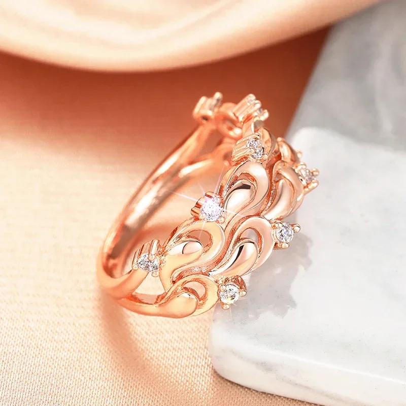 Rose Gold Waterdrop Pattern Ring For Women Aesthetic Bridal Wedding Jewelry Creative Design Female Party Accessory