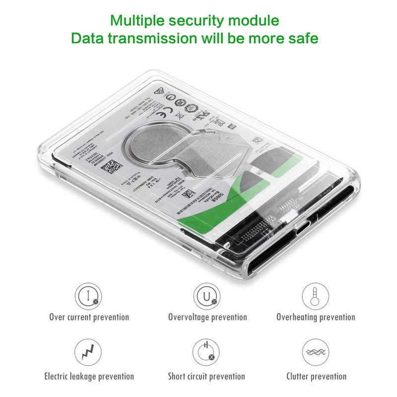 OULLX Type C USB3.0 2.5inch HDD Case Transparent SATA  Adapter Hard Drive Enclosure for SSD Disk Box HD External HDD Enclosure