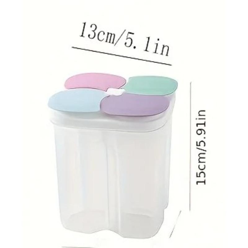 1pc 4 Grid Clear Food Storage Containers, Airtight Lids for Grains Snacks Spices Dry Food, Multi-Compartment Kitchen Organizer