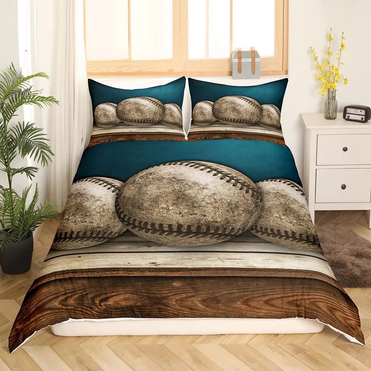 

Basebal Beding Set King Quen Sized Dimensions Sports Soft Duvet Cover for Children Kids Tens 3D Bal Theme Warm Comforter Cover Bule Polyester 135*200cm Eu-Single
