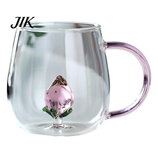 Coffee Milk Drink Cup Handmade Glass Animal Plant Shape Transparent Water Cute with Colorful Handle Creative Tea Mug