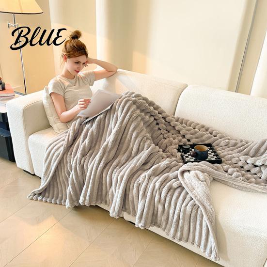 Portable Office Nap Blanket Striped Fleece for Bed Ribbed Throw Couch Thickened Warm Bed Soft Breathable Cozy Blankets Lightweight Plush