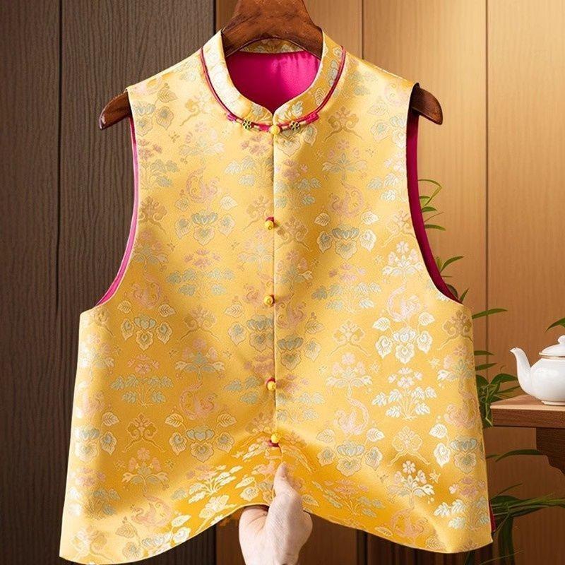 

Весенний жилет, топ без рукавов, жилет, весенне-осенний новый жаккард 3XL (recommended 138-75kg) жёлтый