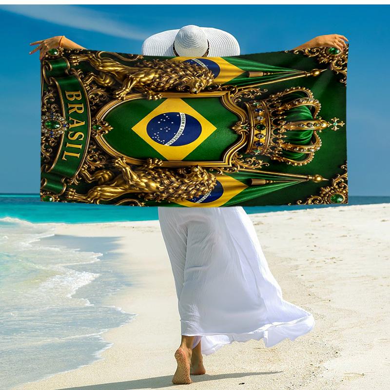 1 Stück Brasilien Wappen Mikrofaser Strandtücher Schnelltrocknendes Handtuch Sand Strandtücher Pool für Reisen Schwimmbad. S07210110