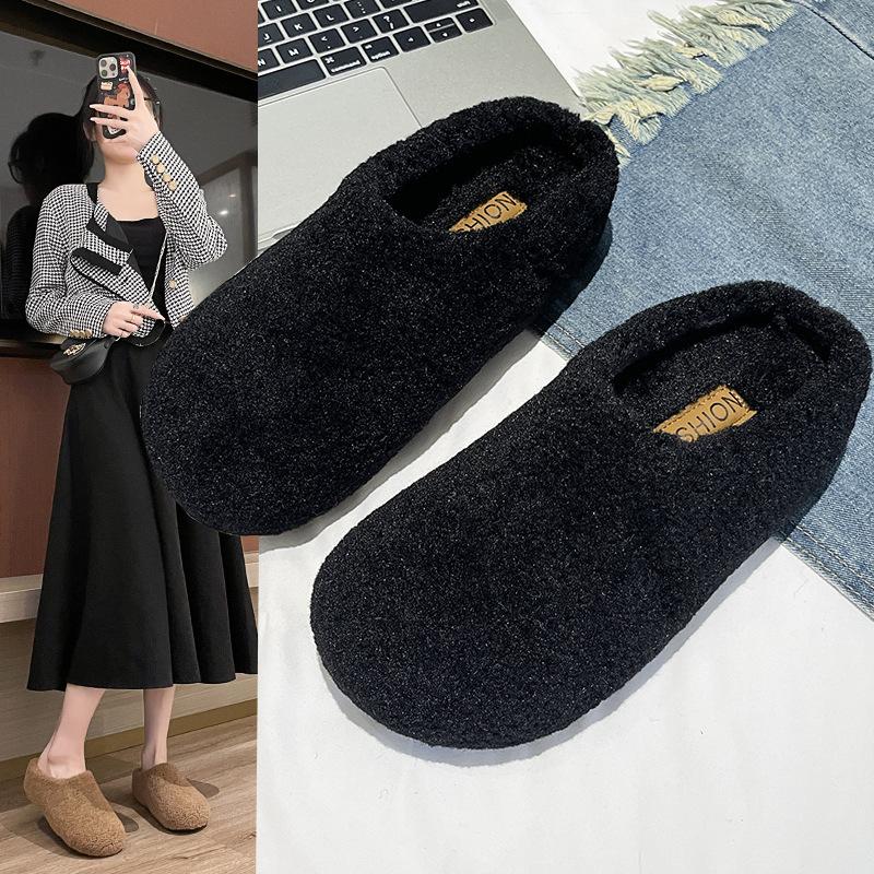 Mao Mao shoes women's fashion half slippers thick-soled bag head slippers wear versatile cotton slippers inside to increase lamb wool